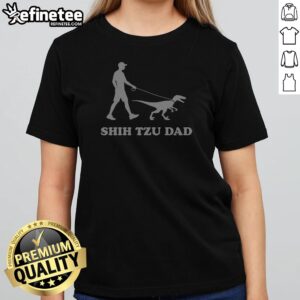 Shih Tzu Dad Man Walking Velociraptor Dinosaur On Leash Humor Silhouette