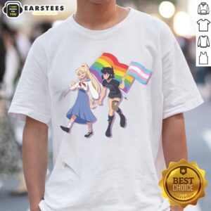 Usagi Tsukino And Sailor Moon Character Holding Obsession Pride Flag shirt featuring vibrant colors and a unique design.