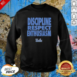 Original UCLA Bruins Discipline Respect Enthusiasm Sweatshirt sweatshirt optimized in navy blue, front view with crew neck and long sleeves