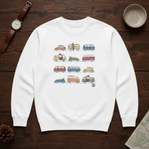 Top Volkswagen Vans And Beetles Mens Sweater featuring classic van and beetle car prints on a comfortable pullover