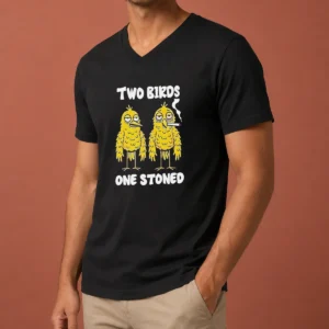 Hot Two Birds One Stoned Smoking V-Neck Shirt