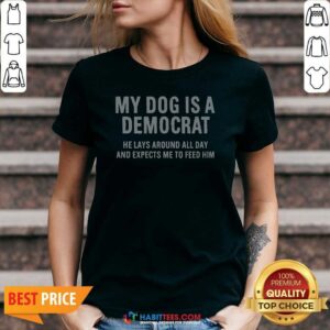 Nice My Dog Is A Democrat He Lays Around All Day V Neck Shirt v neck optimized in heather gray with short sleeves