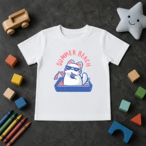Top Summer Beach Cat Kids T-Shirt