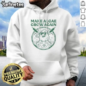 Good Make Algae Grow Again Hoodie in dark green, featuring a front pocket and adjustable hood