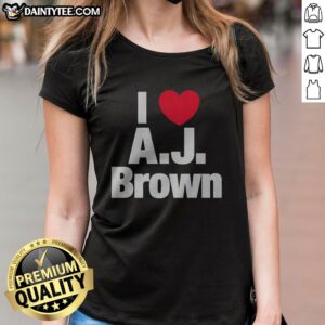 Awesome I Heart AJ Brown Philadelphia Eagles NFL Football Player Fan Sport Premium Ladies Shirt displayed on a hanger
