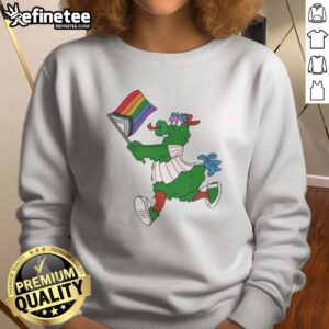 Awesome Philadelphia Phillies Pride Mascot Running With Progress Flag sweatshirt showcasing vibrant colors and fun design