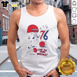 Pretty Snoopy X Philadelphia 76ers Clap Your Hands Everybody tank top featuring vibrant graphics and a stylish design.
