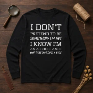 Pretty I Don'T Pretend To Be Something I'M Not I Know I'M An Asshole And I Own That Shit Like A Boss Long Sleeve Shirt