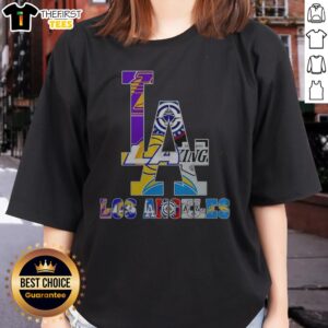 Good Los Angeles Sports Teams LA Logos Ladies Shirt featuring iconic team logos in vibrant colors.