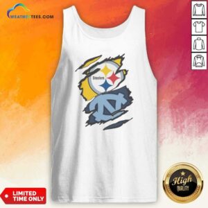 Premium Pittsburgh Steelers And UNC Tar Heels Ripped Metal Effect Logo tank top optimized for showcasing team spirit.