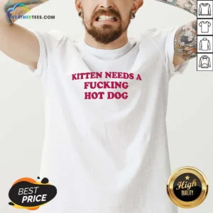 Original Kitten Needs A Fcking Hot Dog Embroidered V Neck Shirt in black with colorful embroidery