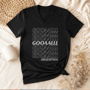 Awesome Pretty Gooaalll Soccer Argentina Fan Goal V Neck Shirt in blue and white with Argentina flag design