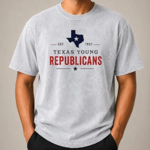 Premium Pretty Texas Young Republicans Est 1957 State Of Texas Political Organization Logo on a washed t shirt with a soft vintage finish