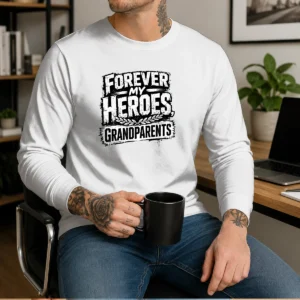 Funny Grandparents Day Heroes Streetwear For Family Gratitud long sleeve shirt in black with bold graphic print
