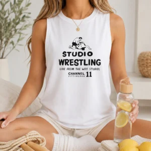 Nice Studio Wrestling Live From The WIIC Studios Channel 11 Pittsburgh tank top in black, sleeveless with bold vintage graphic