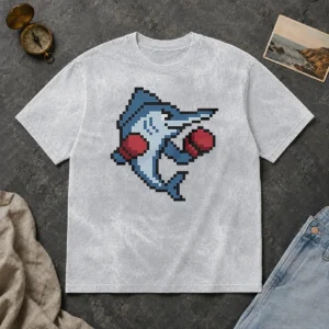Good Miami Marlins Mascot Wearing Gloves El Caballo Pixel Style printed on a soft washed t shirt with a faded vintage look