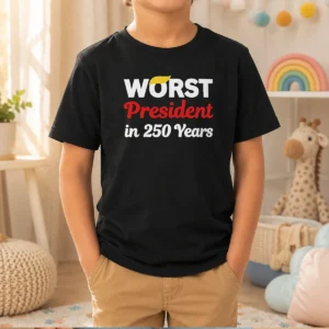 Hot Worst President In 250 Years Kids T Shirt featuring bold graphic print on a comfortable cotton kids tee