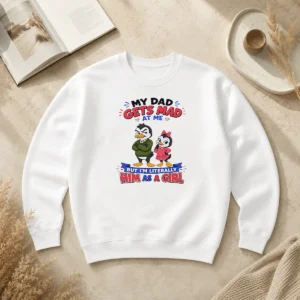 Funny Penguin My Dad Gets Mad At Me But I'M Literally Him As A Girl Sweater
