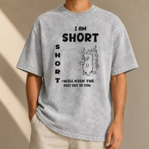 Awesome Official I Am Short Short Will Kick The Shit Out Of You Cat Washed T-Shirt