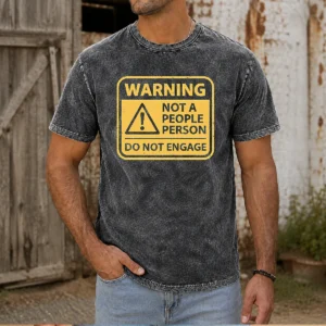 Original Warning Not A People Person washed t shirt in soft faded black color with bold white text print