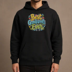 Pretty Best Grandparents Ever Doodle Typography Hoodie in soft cotton blend with front pocket and drawstring hood