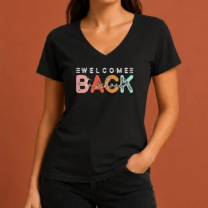Top Pretty Welcome Back To School Distressed Typography V-Neck Shirt