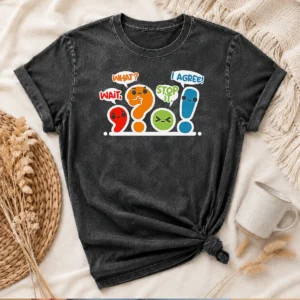 Nice Punctuation Squad Washed T Shirt in light faded fabric showing front graphic and short sleeves
