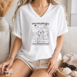 Nice Stop Building Hell Working Together We Can Build Anything We Like Beaver V Neck Shirt in soft fabric with a fitted silhouette