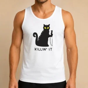 Premium Black Cat Holding Knife Killin' It Tank Top