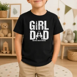 Premium Girl Dad Her First Line Of Defense Distressed Kids T-Shirt