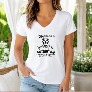 Pretty Danhausen I Dont Want To Be A Wrestler See You In Hell V Neck Shirt in black with graphic print