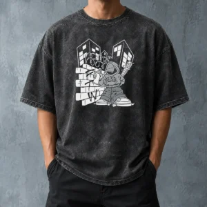 Good Y2K Streetwear Graffiti Spray Paint Character Urban Aesthetic Washed T Shirt with vibrant urban graphic on soft washed fabric