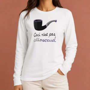 Hot Top Asexual Pride Rene Magritte Ceci N Est Pas Allosexuel long sleeve shirt featuring a unique art-inspired design