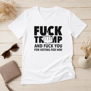 Official Nice F President US And F You For Voting For Him V Neck Shirt in black, soft fabric with short sleeves