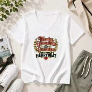 Pretty Grandparents Day Typography Thanks For Family Gratitud V Neck Shirt in soft fabric with elegant typography design