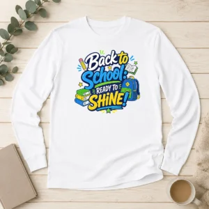 Happy Good Back To School Ready To Shine Typography Long Sleeve Shirt