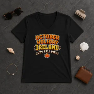 Pretty October Holiday Ireland Cozy Fall Pixel V-Neck Shirt
