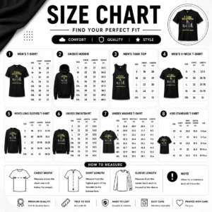 Size chart for Pretty Deadlifts And Kitties Businessman with measurements in inches and cm