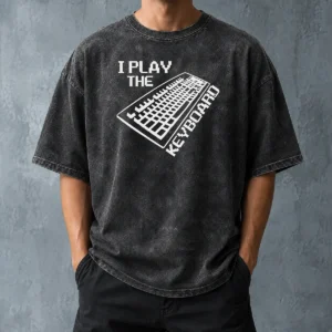Premium Pretty I Play The Keyboard Pixel Art Gamer Computer Washed T-Shirt