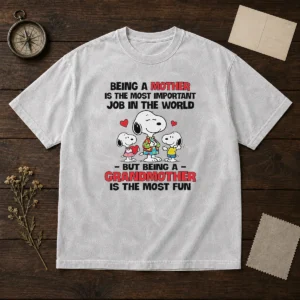Premium Snoopy Peanuts Being A Mother Is The Most Important Job But Being A Grandmother washed t shirt in soft fabric