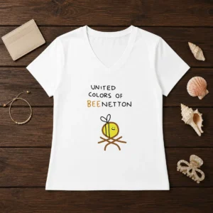Awesome United Colors Of Bee Netton Bee Logo V Neck Shirt showing front view on a white background