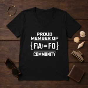 Nice Proud Member Of FAFO Community Geek V Neck Shirt in dark color showing front design and V neckline