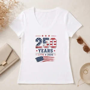 Official 250 Years 1776 2026 USA Flag Patriotic Fourth Of July Independence Day V-Neck Shirt