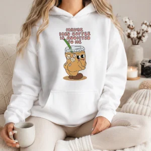 Pretty Maybe Iced Coffee Is Addicted To Me Caffeine Addict Hoodie in soft cotton blend with front pocket and adjustable drawstring hood
