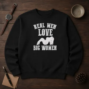 Pretty Real Men Love Big Women Distressed Slogan Sweater