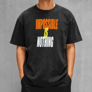 Good Impossible Is Nothing Slogan Washed T Shirt in soft cotton with vintage wash effect, front view