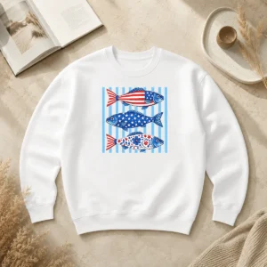 Top Official Patriotic Fish Striped USA Theme Design Sweater