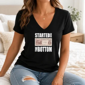 Hot Started From The Bottom Food Coupon Parody Bold Statement Text V-Neck Shirt