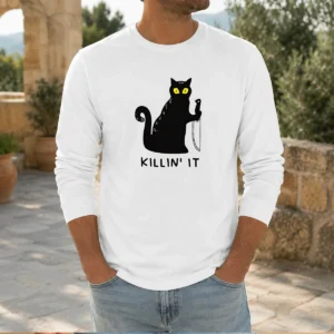 Pretty Black Cat Holding Knife Killin' It Long Sleeve Shirt