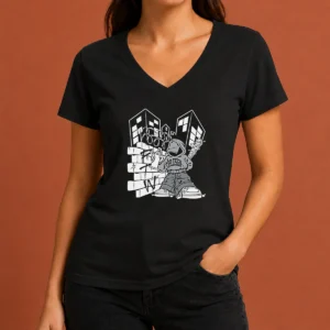 Good Y2K Streetwear Graffiti Spray Paint Character Urban Aesthetic V-Neck Shirt